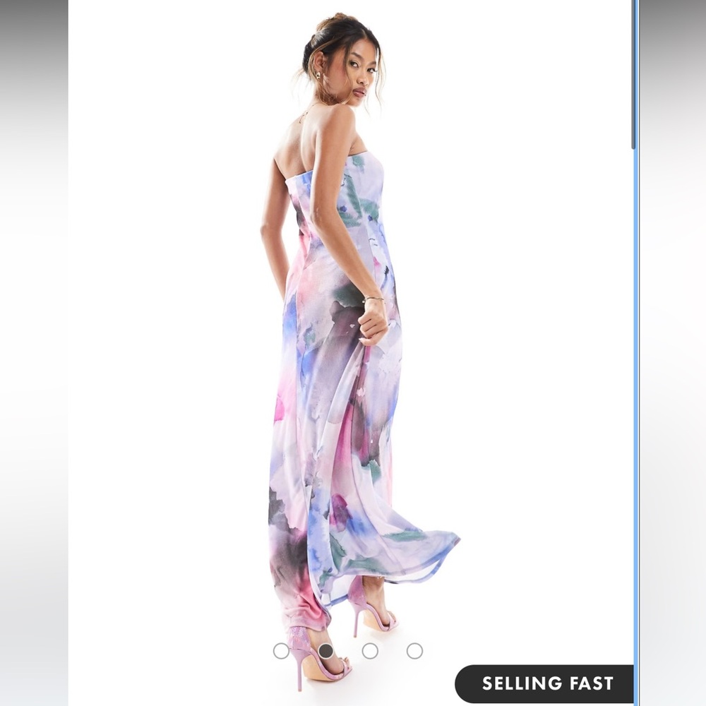 ASOS Watercolor Print Bandeau Maxi/Midi Dress - Picture 2 of 5